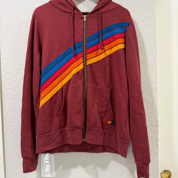 Aviator Nation Disco 2 Hoodie Claret 5-Stripe Rainbow Size Large - Picture 11 of 11
